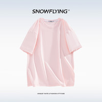 雪中飞 SNOW FLYING夏季女装纯棉T恤圆领百搭简约印花舒适透气短袖上衣宽松白色半袖 樱花粉 基础版 S 115斤以内