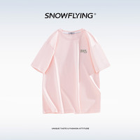 雪中飞 SNOW FLYING夏季女装纯棉T恤圆领百搭简约印花舒适透气短袖上衣宽松白色半袖 樱花粉 T6 XL 165-190斤