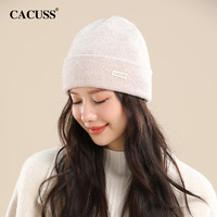 CACUSS 纯羊毛帽子女秋冬季毛线帽加厚保暖护耳月子冷帽针织帽