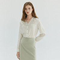 PRICH气质V领提花长袖衬衫别致金属扣基础百搭休闲上衣女 160