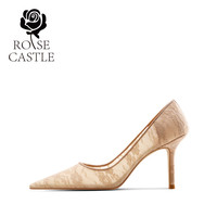 梦幻之诗rose castle新中式手工蕾丝婚鞋女婚纱新娘鞋旗袍高跟鞋 杏色（6.5cm）R60088 38