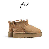 fed加绒保暖靴冬季靴子羊皮毛一体雪地靴厚底短靴女款YAB871 38