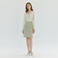 PRICH气质V领提花长袖衬衫别致金属扣基础百搭休闲上衣女 170