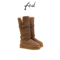 fed长筒雪地靴春季女鞋俩穿厚底棉靴保暖长靴女款D1220-JA100 34