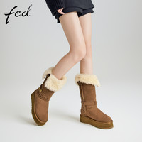 fed长筒雪地靴春季女鞋俩穿厚底棉靴保暖长靴女款D1220-JA100 36