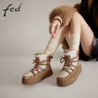 fed厚底雪地靴冬季女靴保暖棉鞋抗寒加绒短靴女款D1017-ZC872 38