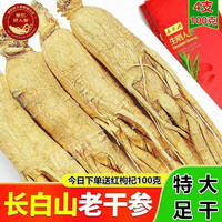 健颐年 野外生长生晒山参干人参泡酒煲汤料 特大干人参 4支(100克左右)