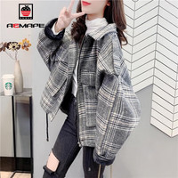 AEMAPE外套女2025年春秋冬季盐系毛呢格子短外套女装韩版上衣 咖色 XL
