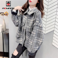 AEMAPE外套女2025年春秋冬季盐系毛呢格子短外套女装韩版上衣 深灰 M