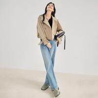 春秋装商务通勤个性工装风后腰收褶女式翻领短款风衣外套