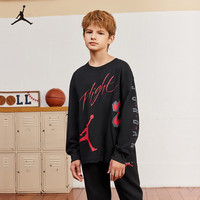 NIKE JORDAN耐克AJ童装男童23号飞人纯棉长袖T恤儿童上衣 正黑色 110 /56 【身高104-110cm】 110/56(5)