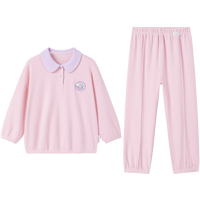 全棉时代（PurCotton）2024秋女童风柔棉家居套装 上装:100/52;下装:100/50 浅粉橘 140