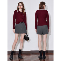 初语安可拉红复古麻花针织衫女2025年春季新款POLO领运动毛织上衣 安可拉红