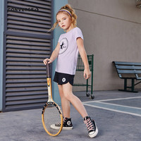 Converse匡威儿童装男童短袖T恤2024夏季大童潮牌上衣女童夏装男孩半袖t恤 8992淡紫色 160 /76 【身高152-158cm】