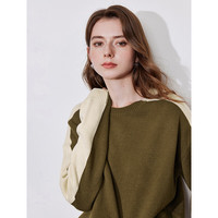 初语复古梅子红撞色毛衣女2024年秋冬新款软糯圆领针织衫毛织上衣