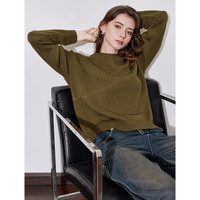 初语复古梅子红撞色毛衣女2024年秋冬软糯圆领针织衫毛织上衣 苔藓绿 S