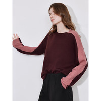 初语复古梅子红撞色毛衣女2024年秋冬软糯圆领针织衫毛织上衣 梅子红 M