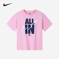 NIKE 耐克大童装女童短袖T恤DRI-FIT速干科技夏季儿童运动短T上衣 柔粉（2024） 150 /68【身高140-152cm】