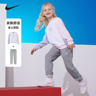 NIKE 耐克童装男女童无帽套头卫衣+长裤2件套装秋季长袖套装 樱花粉 160/80(XL)