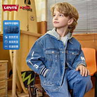 Levi's 李维斯童装男童连帽牛仔夹克2025春季儿童外套上衣 复古石蓝 140 /68 【身高128-140cm】