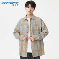 真维斯（JEANSWEST）长袖格子衬衫男潮牌长袖春季衬衣潮流外套格子男浅蓝M JS-43-131006浅蓝