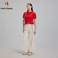 Hush Puppies【明星同款】暇步士女装2025夏季舒适百搭气质短袖POLO衫 石榴红 XL