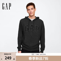 Gap 男女装2025春季字母logo拉链连帽卫衣多色外套868454美版 炭灰色 L 美码 XL亚洲码185/104A