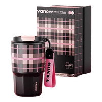 Vanow格子陶瓷内胆吸管咖啡保温杯女生高颜值水杯子男新款随行杯