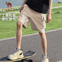 CAMEL骆驼运动工装裤短裤男女速干2025夏季机能风宽松直筒休闲五分裤子 【棉感透气 快干百搭】幻影黑，男，J14BA66037 S