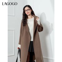 lagogo驼色气质毛呢外套女拉谷谷2024年冬季质感双面呢大衣 驼色 L