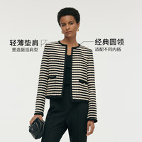 歌莉娅初秋小香风外套女高级感条纹短开衫外搭1C9C6E940 14S黑白间条 XS