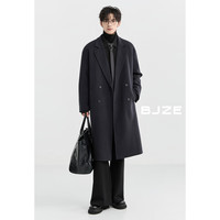 伯爵卓尔【全羊毛长款过膝】双面呢大衣男通勤外套2024冬季 P441520 子夜黑 M (170)