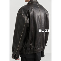 伯爵卓尔手工擦色做旧复古PU仿皮皮衣男士夹克外套2024秋冬新款 E431657