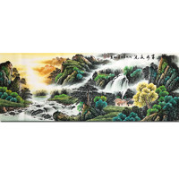 曾刚《富水长流》纯手绘国画书画山水画客厅装饰画字画水墨画油画 办公室书房风景挂画艺术收藏版画 180X68CM