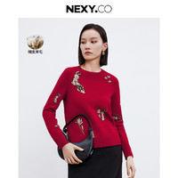 奈蔻 NEXY.CO 春季减龄中式高级感提花可外穿大气红色毛衣女