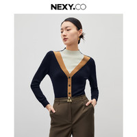 奈蔻 NEXY.CO 春优雅气质撞色假两件羊毛衫针织衫女