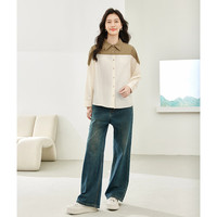 梵希蔓设计感拼色衬衫女2024长袖春秋季内搭休闲上衣洋气衬衣 M2635 白卡其色 XL