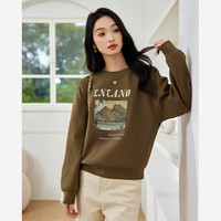 梵希蔓美式复古立体印花卫衣女2024秋季宽松休闲圆领打底上衣 M8360 咖啡色 S