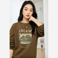 梵希蔓美式复古立体印花卫衣女2024秋季宽松休闲圆领打底上衣 M8360 咖啡色 XL