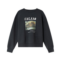 梵希蔓美式复古立体印花卫衣女2024秋季宽松休闲圆领打底上衣 M8360 深灰色 S