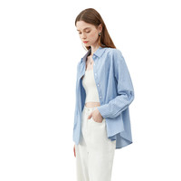 梵希蔓 超好看春日衬衫女2025年春季灰蓝色条纹衬衣早春上衣 M5866 灰蓝条纹 XL