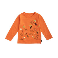 千趣会（SENSHUKAI）童装男童女童长袖T恤春秋季印花棉质圆领套头打底衫 橙色(恐龙) 120 cm