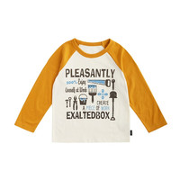 千趣会（SENSHUKAI）童装男童女童长袖T恤春秋季印花棉质圆领套头打底衫 芥末黄&象牙色 130 cm