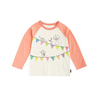 千趣会（SENSHUKAI）童装男童女童长袖T恤春秋季印花棉质圆领套头打底衫 粉红鲑&象牙色 140 cm