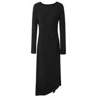 三彩【墨山云烟】2025春季新款新中式花朵刺绣连衣裙开叉长裙C