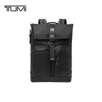TUMI 途明 男士双肩包通勤卷顶牛皮革 黑色