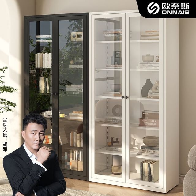 欧奈斯 ONNAIS 钢制防尘书柜 家用带门展示柜 铁艺卧室书房收纳柜 简约书柜