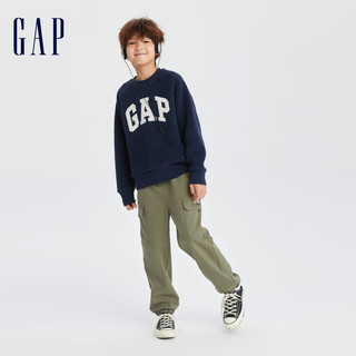 Gap 男童冬季款双面复合加绒斜纹布束脚裤784962儿童装长裤 绿色