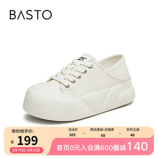 BASTO 2024秋季时尚户外运动帆布鞋厚底圆头女休闲鞋BG507CM4 米色 37