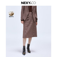 奈蔻 NEXY.CO 春商务通勤复古格纹双排扣显瘦A字半身裙女